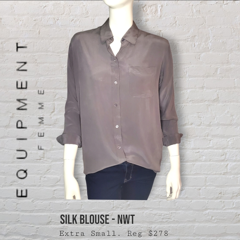 Equipment Femme "Daddy" Grey Silk Blouse Women's Size Extra Small (XS)
